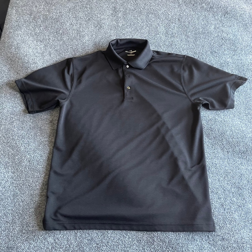 Grand Slam Golf Mens Black Short Sleeve Performance Polo Large Micro Ribbed‎
